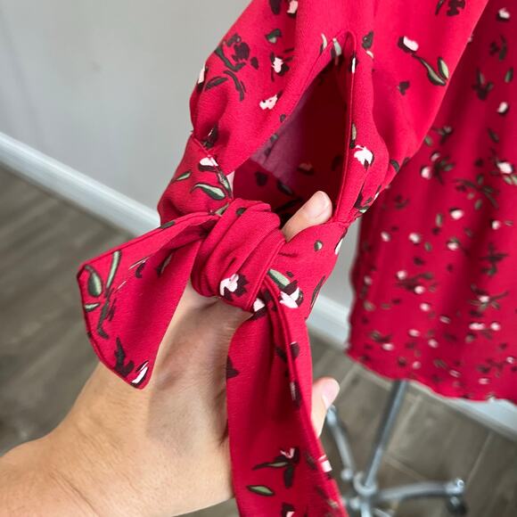 Banana Republic Red Floral Long Sleeve Button Mini Dress Career Party Sz 6 - Picture 6 of 8